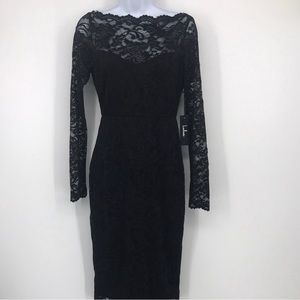 Lulus Black Lace  Overlay Long Sleeve Bodycon Dress Size S NWT